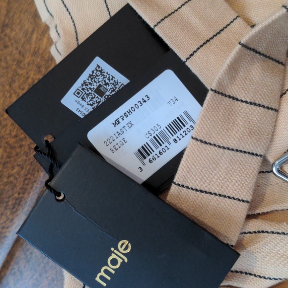 Maje cotton-linen pinstripe beige shorts NWT - Picture 3 of 6
